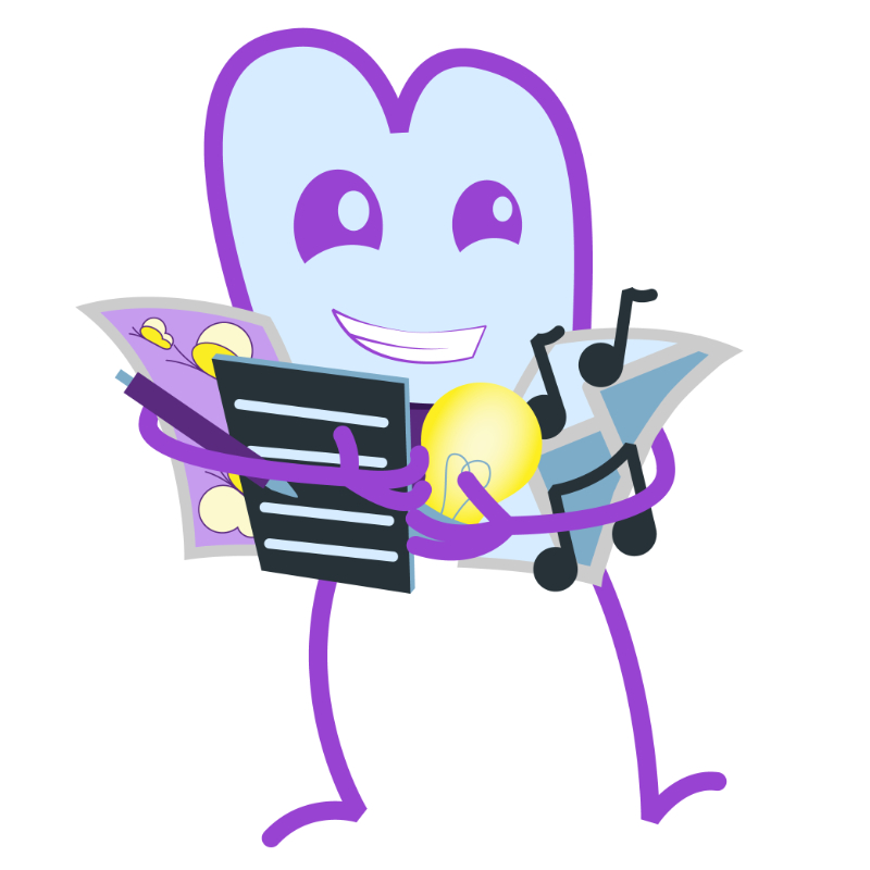 Blomp’s mascot holding icons of different file formats | Blomp cloud storage